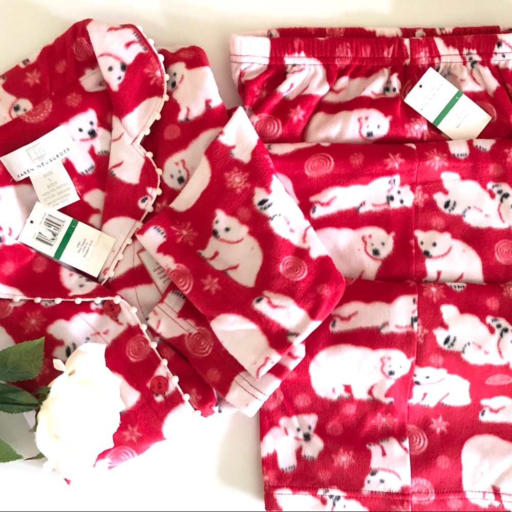 Karen Neuburger Red Fleece Pajamas Set L New NWT